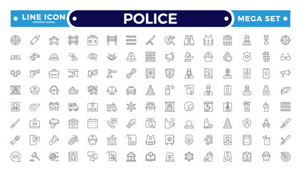 Police outline icon. Law and Judgement line icons Illustration. Justice, Court of law and Government outline icon set. Editable stroke outline icon.  © artshuvo