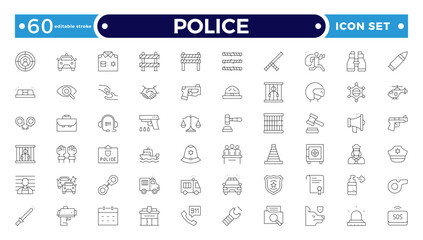 Police outline icon. Law and Judgement line icons Illustration. Justice, Court of law and Government outline icon set. Editable stroke outline icon.
