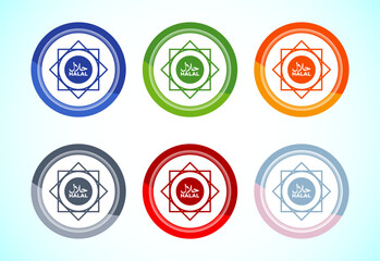 Halal icon design illustration, Halal Certificate tag, Islamic approved sign, 6 color button design set