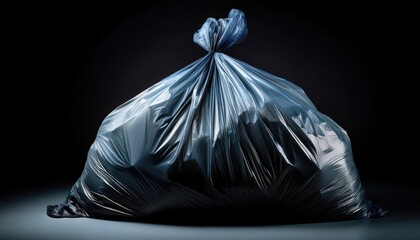 Black plastic bag with garbage on a black background
