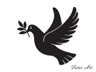 Dove of peace with an olive branch vector icon silhouette on a white background