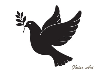Dove of peace with an olive branch vector icon silhouette on a white background