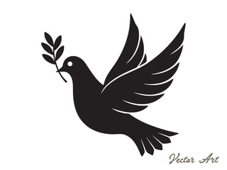 Dove of peace with an olive branch vector icon silhouette on a white background
