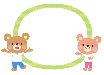 かわいいクマのキャラクター　コピースペース　ふきだし　運動着　スタッフ