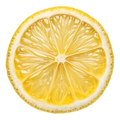 Top view of textured ripe slice of lemon citrus fruit isolated on white background. Lemon slice with clipping path