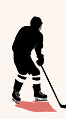 Fototapeta premium Minimalist Hockey Player Silhouette with Stick and Ice Skates in Vector Style