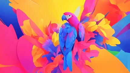 Vibrant Parrot Tropical Flowers Abstract Art.