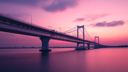 Spectacular view of  Bay Bridge at sunset with pink and purple hues