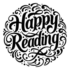 Ornate "Happy Reading" graphic for print