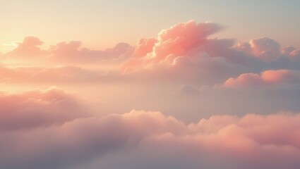 A peaceful sunrise with coral pink clouds and ethereal lighting.