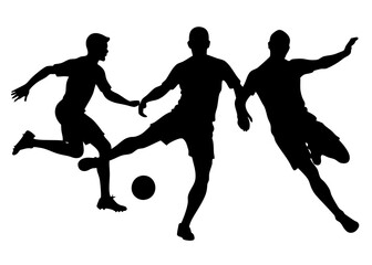 Silhouette of Soccer Players in Action with a Ball