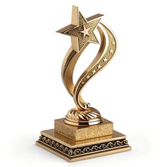 Award victory trophy cup with golden stars, top view. Success and victory concept. isolated background.