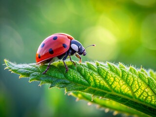Fototapeta premium Ladybug on Green Leaf - Macro Insect Photography