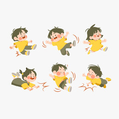 Cartoon Kids Falling Down – Funny and Playful Expressions
