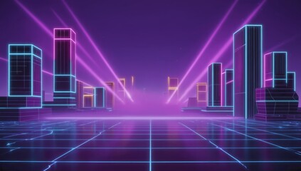 Futuristic city with neon lights