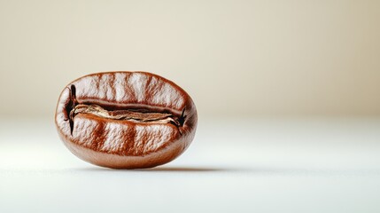 Single Coffee Bean: A close-up view of a single, roasted coffee bean showcasing its rich texture and color, a symbol of the world's favorite beverage.
