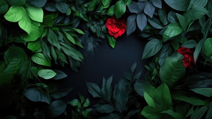 Obraz premium Lush greenery frame with red roses