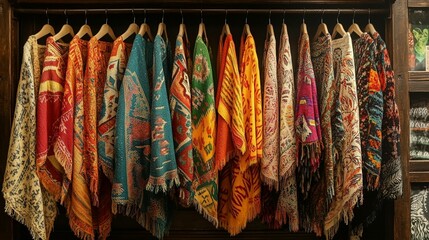 Colorful Woven Ponchos, Ethnic Textile