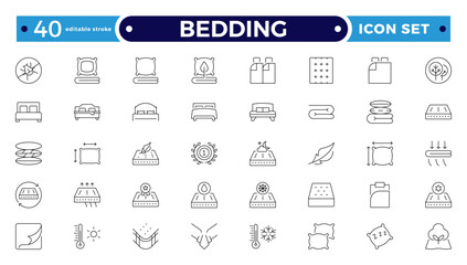 Bedding outline icon. Collection of Icons of Wardrobe, Bed, Sofa, Table, Chair Drawn with Thin Line for apps, web sites, banners. Editable stroke outline icon.
