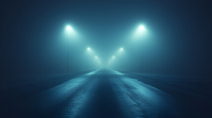 Night driving on the asphalt highway offers a blurred perspective of the light way to the sky