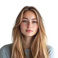 Fototapeta premium A cute girl face shows beauty with a long-haired smile on transparent background