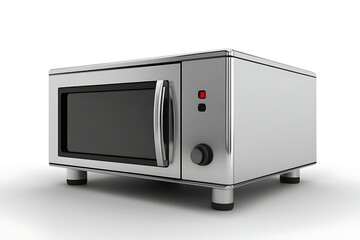 Fototapeta premium Shiny metallic microwave oven isolated on white, ready for use, culinary appliance