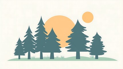 Fototapeta premium Sunrise Forest Silhouette Landscape.