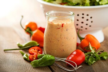 Sriracha ranch salad dressing with hot peppers