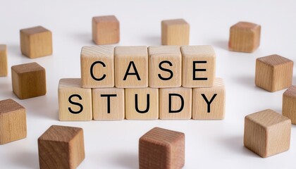 Wooden blocks forming the words 'Case Study' on a light background, ideal for business presentations.