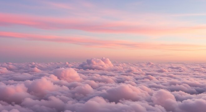 Pink cloudscape serene sunset aerial view. AI Generated