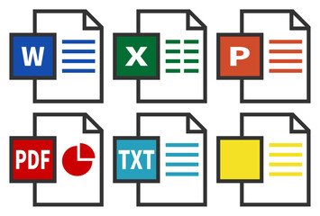 excel・word・PowerPoint・PDF・TXTファイルアイコンセット