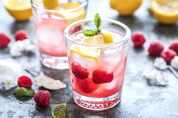 Raspberry lemon lemonade drink for hot summer days