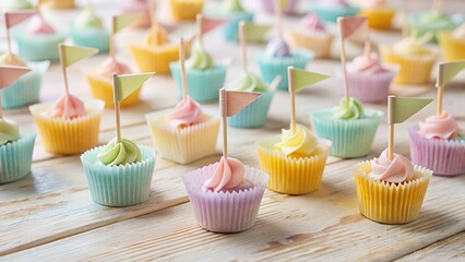 Miniature Rectangle Paper Flags for Cupcakes & Food Decoration - Adorable Party Supplies