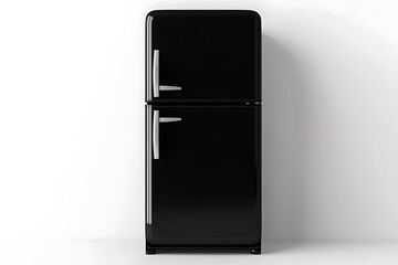 Retro Black Refrigerator Against White Wall