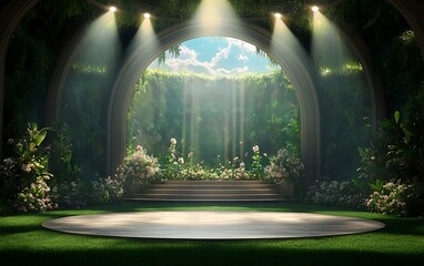 Lush Garden Stage, Sunlight Through Arch