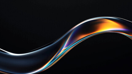 Abstract holographic curved wave fluids flowing on black background,transparent blue orange violet black gradient glass or metal flow background for banner wallpaper poster cover design with design