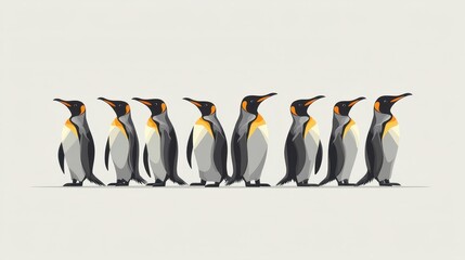 Obraz premium King Penguins Parade with Antarctica, and Wildlife Illustration.