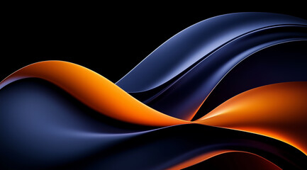 Abstract gold and dark curved wave fluids flowing on black background,transparent gradient glass or metal flow background for banner wallpaper poster cover design with design