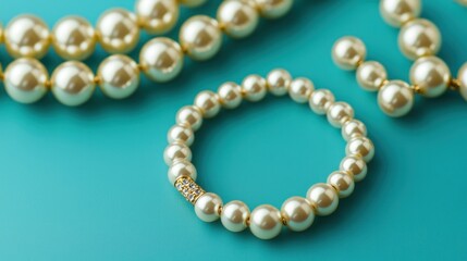 Fototapeta premium Elegant pearl jewellery collection studio setup product photography calm environment close-up view timeless beauty