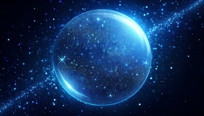 Obraz premium A vibrant, glowing sphere surrounded by sparkling stars and cosmic dust, evoking a sense of wonder and celestial beauty.