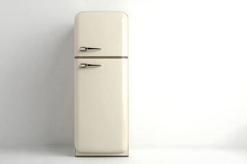 Vintage Cream Refrigerator Against White Wall