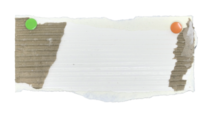 Brown corrugated paper torn into pieces with pins on transparent background