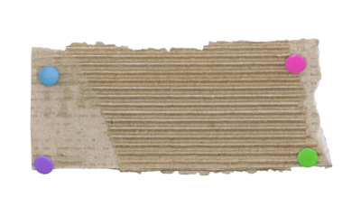 Brown corrugated paper torn into pieces with pins on transparent background