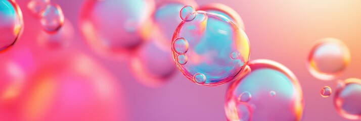 An artistic macro shot of iridescent bubbles, rendered with vibrant colors and soft focus effects
