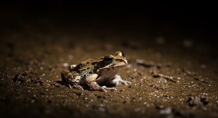 暗闇に佇むカエル 神秘的な影と質感