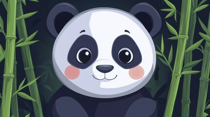 Naklejka premium Cute Panda Bear Bamboo Forest Cartoon Illustration.