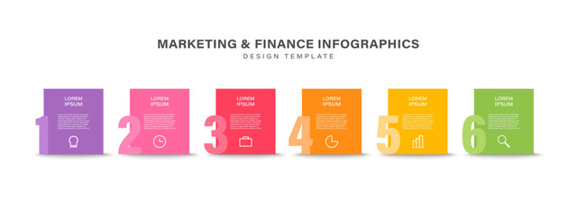 Infographic template with 6 steps and icons. Marketing and business infographics