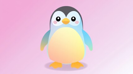 Cute Pastel Rainbow Penguin Cartoon Illustration.
