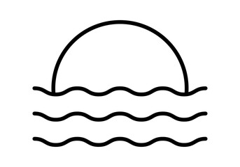 Icono negro de atardecer o amanecer en el mar