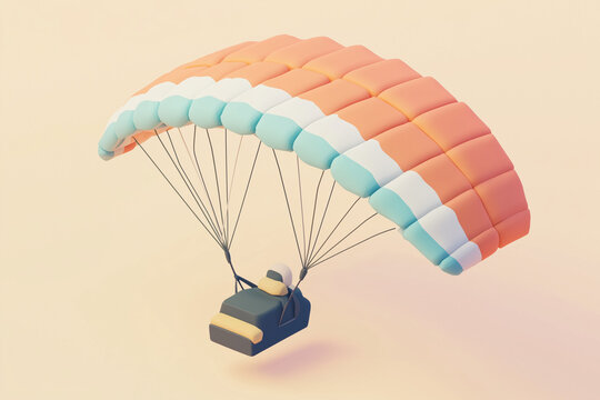 A stylized 3D illustration of a pastel parachute attached to a small package. A playful delivery and transportation-themed design symbolizing air shipping and logistics in soft minimal style.
